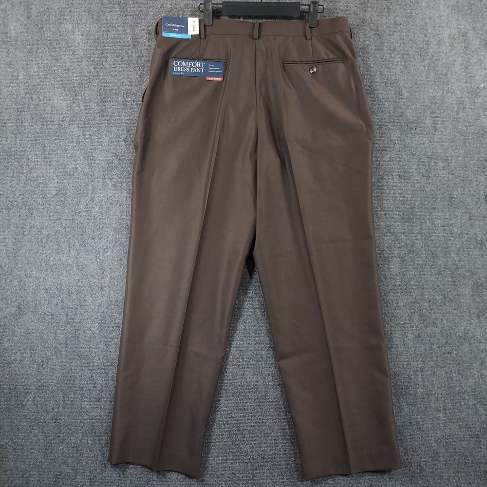 Croft & Barrow Dress Pants Men 38x30 (Fits 36x30) Brown Classic Fit Flat Front